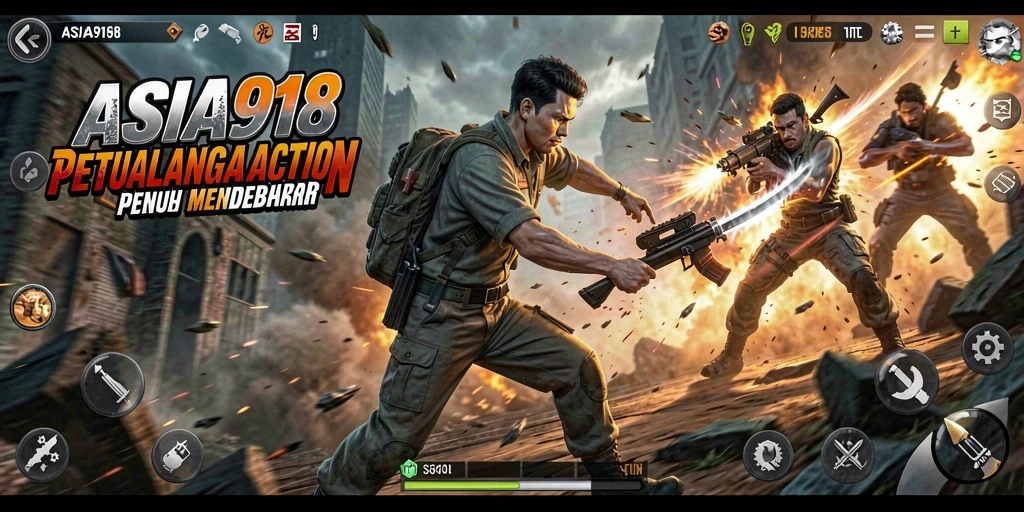 Screenshot gameplay ASIA918 menunjukkan pertempuran mendebarkan dan aksi menegangkan.