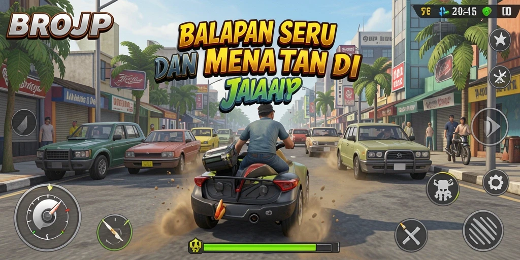 Tangkapan layar gameplay BROJP yang menunjukkan aksi balapan seru dan mendebarkan.