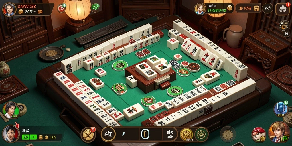 Tangkapan layar permainan Mahjong yang menampilkan desain ubin cantik.