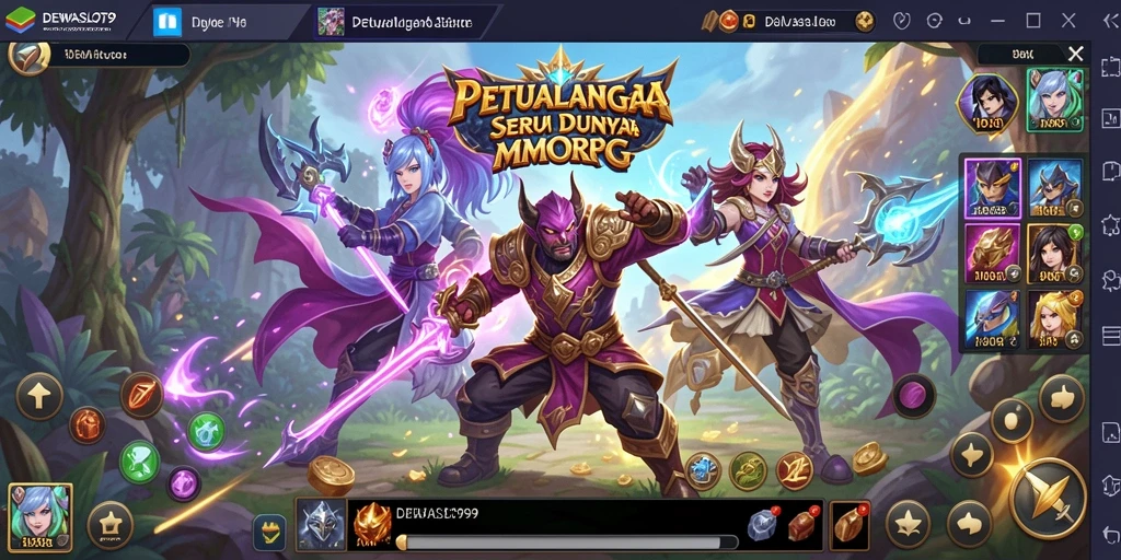 Screenshot gameplay DEWASLOT99 dengan pertarungan seru dan pemandangan yang indah.