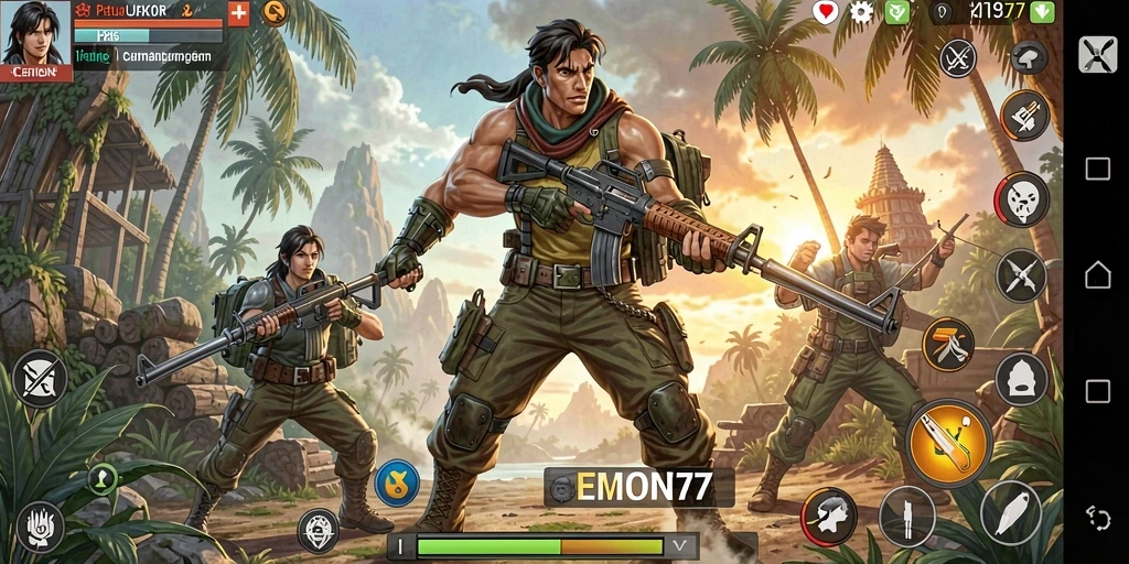 Gameplay EMON77 menampilkan pertarungan seru dengan grafis memukau.