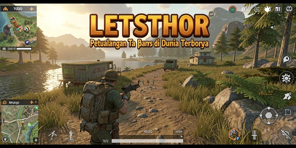 Tampilan screenshot gameplay LETSTHOR yang menampilkan dunia terbuka yang luas.