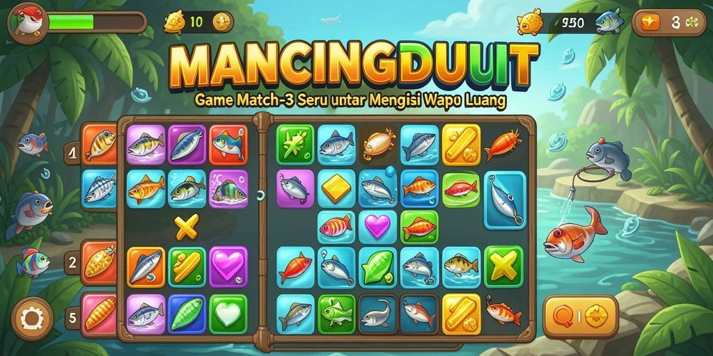 Tampilan gameplay Match-3 yang seru dan berwarna-warni di MANCINGDUIT.