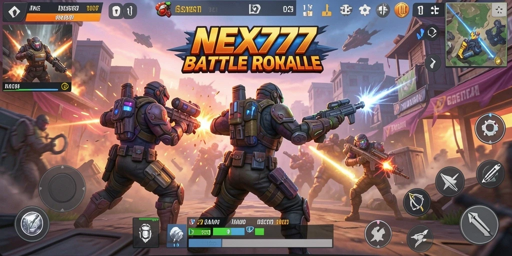Screenshot gameplay NEX777 dengan aksi seru dalam pertarungan Battle Royale.