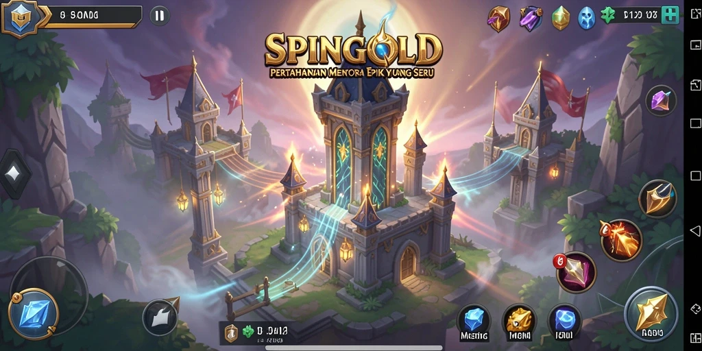 Tangkapan layar gameplay SPINGOLD menampilkan aksi menara pertahanan yang mendebarkan.